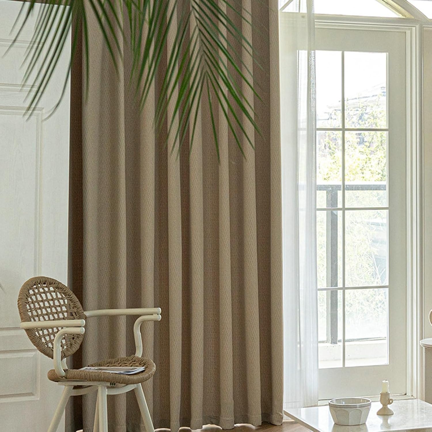 Daesar Window Curtains 2 Panel Sets, Polyester Rod Pocket Darkening Curtains 55" W x 85" H Drapes Solid Color Jacquard Wheat Pattern Beige Coffee Blackout Curtains for Bedroom Living Room