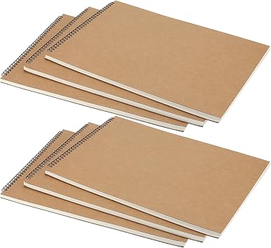 SOUJAP 6 Pack 30 Sheets/60 Pages A3 Top Spiral Sketchbook, 16.5 x 11.6 Inch Spiral Bound Drawing Pad, Brown Cover Landscape Sketchbook for Drawing, Painting, Writing