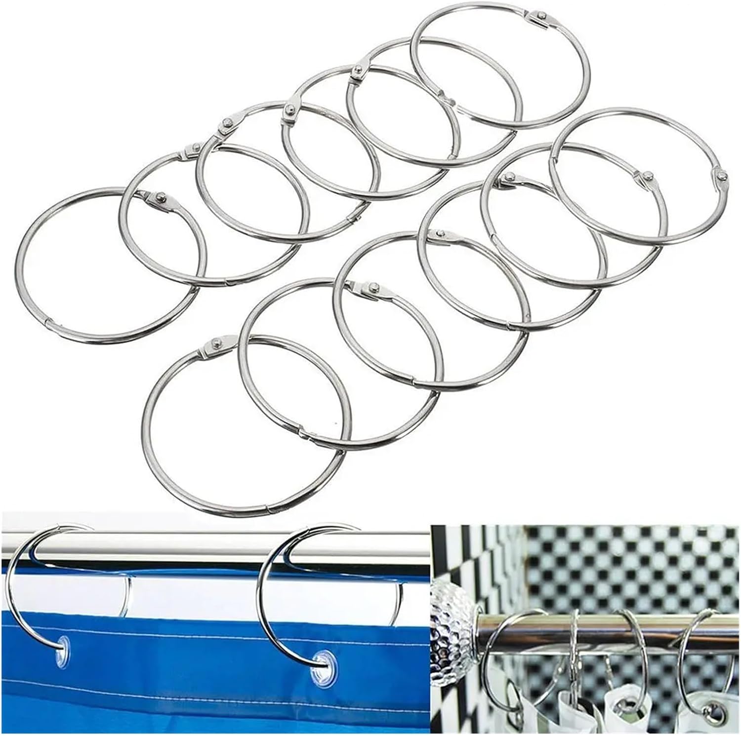 12Pcs/Lot Stainless Steel Bathroom Tools Shower Curtain Easy Glide Hooks Rings for Curtains and Rods