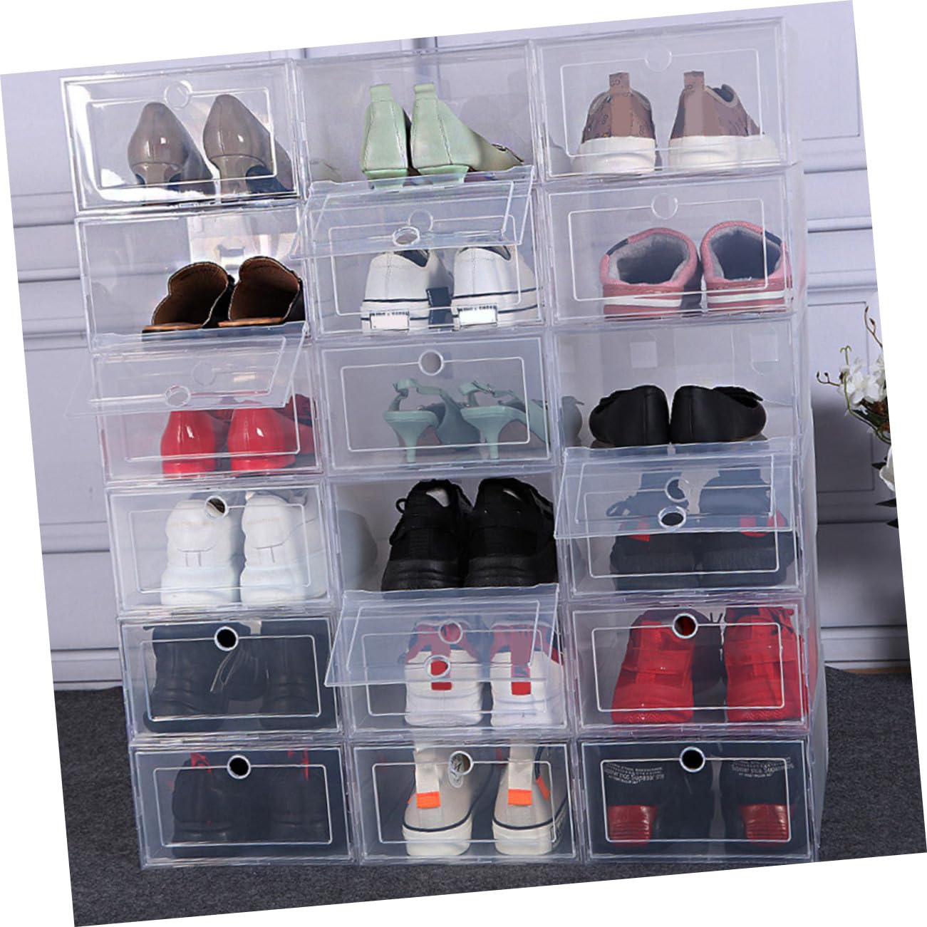 ERINGOGO 6 Stück Transparente Schuhaufbewahrungsbox aus Umweltfreundlichem Pp-kunststoff Klappbare Kunststoff-box mit Sichtfenster Stapelbar für Schrankorganisation