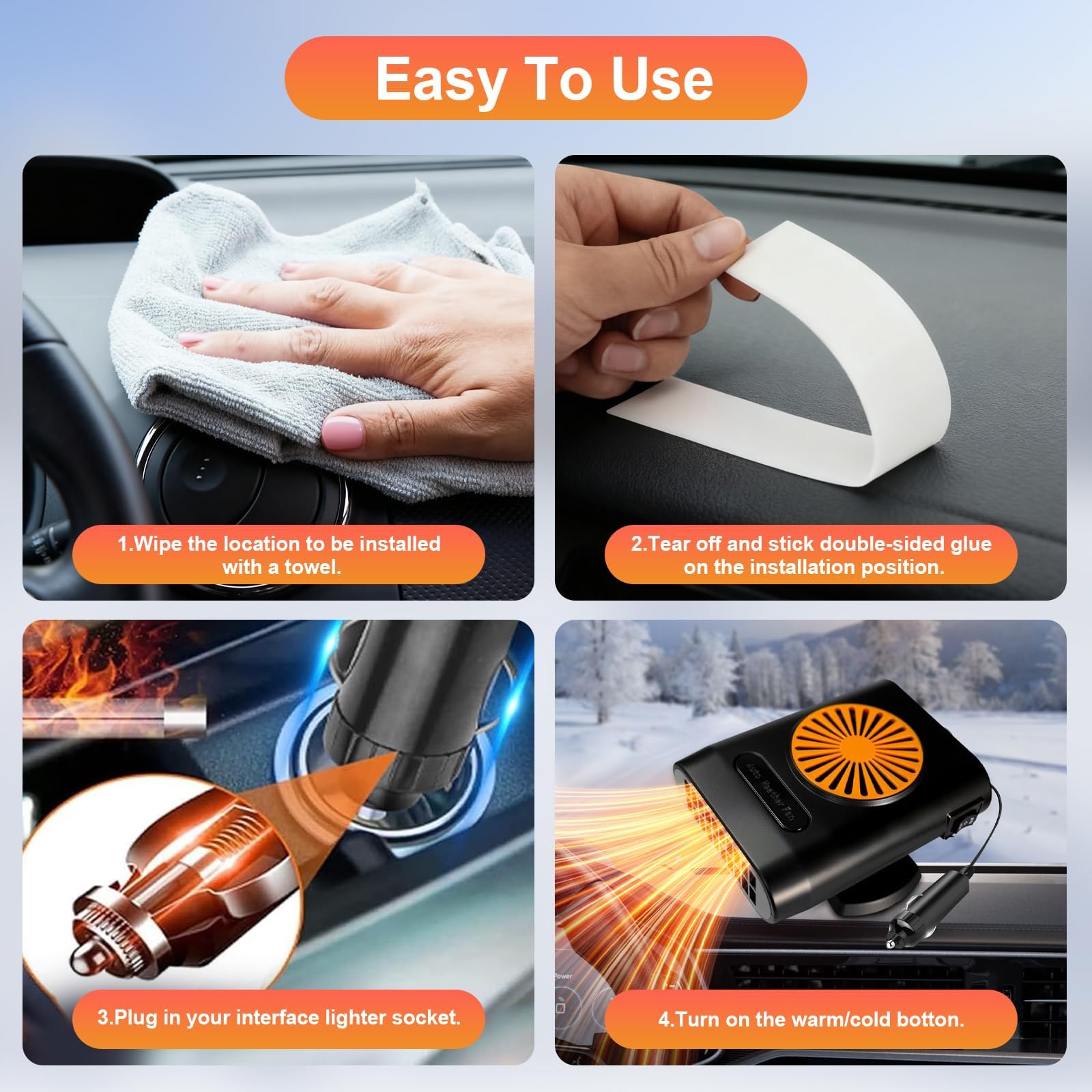 Calentador de Coche, 12V 200W Calefacción de Coche Portátil para Conectar en el Encendedor, 2 en 1 Ventilador de Frío/Calo Calefactor con Ventilador para Todos los Vehículos