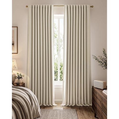 jinchan Beige Blackout Curtains 96 Inch Farmhouse Rod Pocket 2 Panels