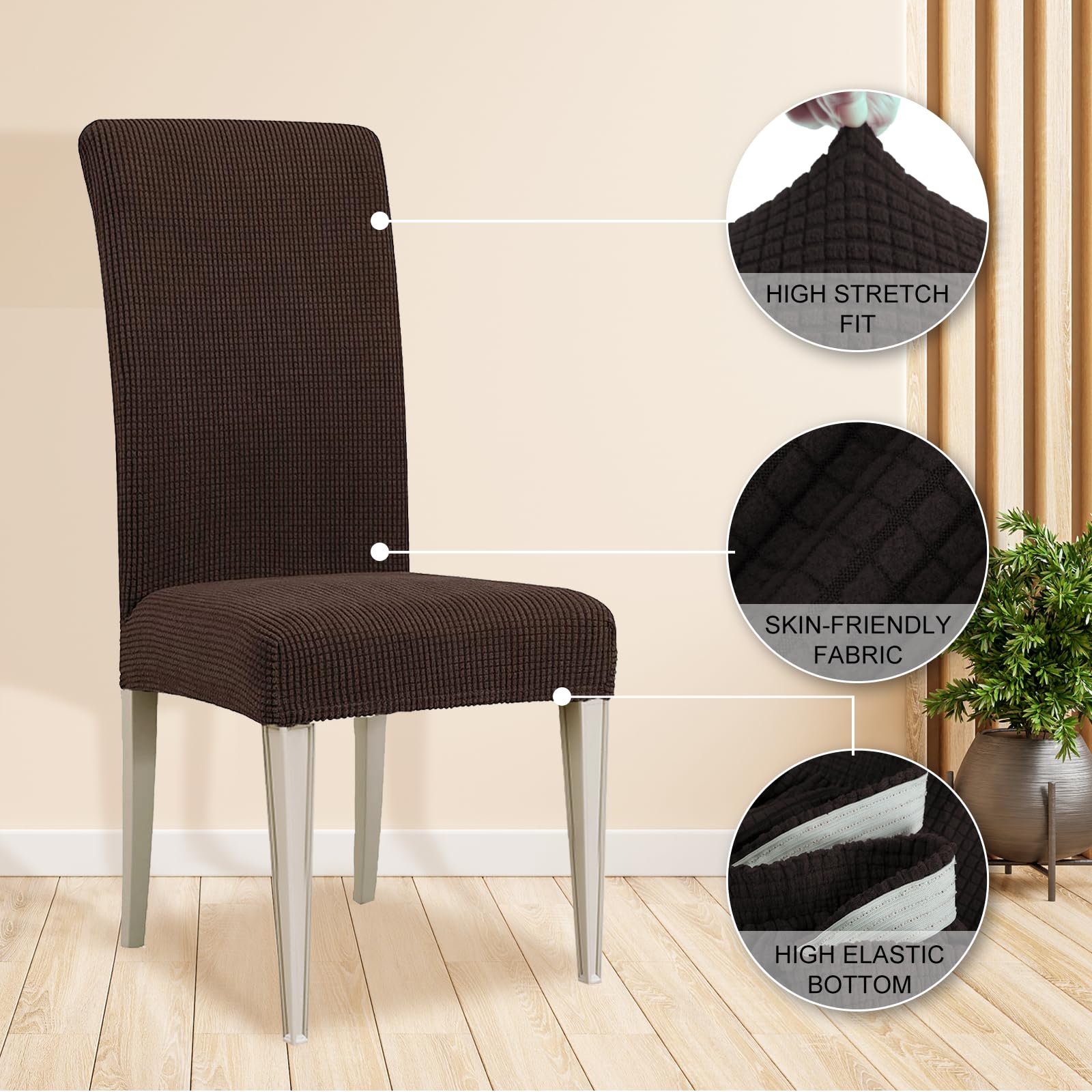 Ystyle Coprisedie con Schienale 6 Pezzi, Elasticizzato Copri Sedie Soggiorno Cucina, Universali Coprisedia Elasticizzati, Moderno Fodere per Sedie Antigraffio Gatto, Coffee