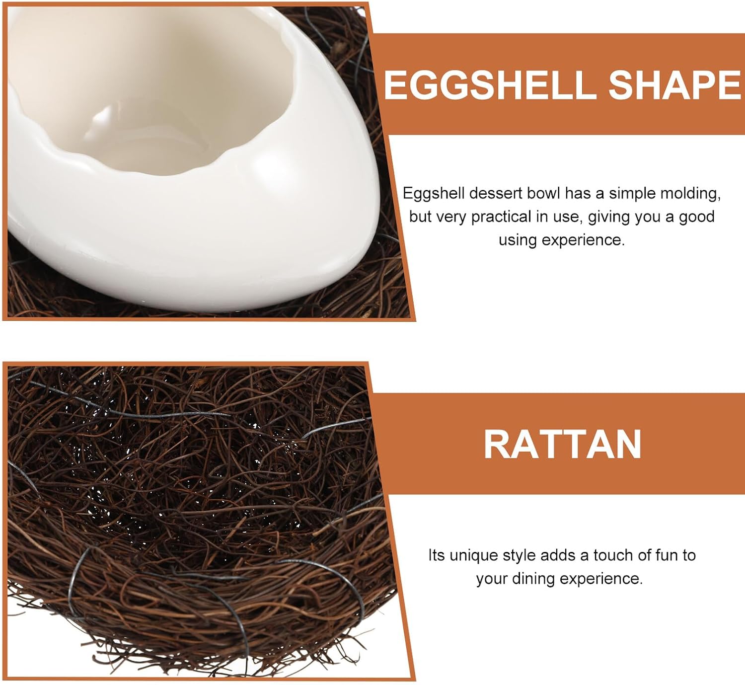 Luxshiny Ceramic Eggshell Dessert Bowl with Nest, White Serving Bowl