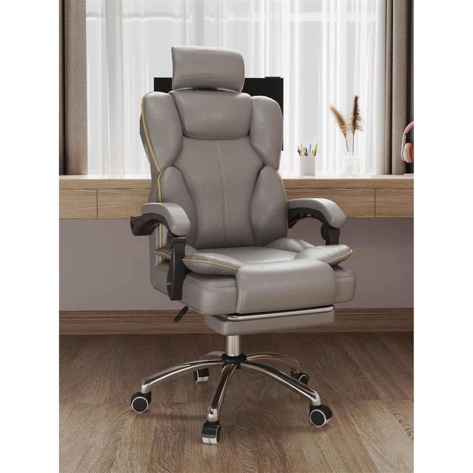 Sedia da Ufficio Ergonomica Poltrona da gioco for il comfort domestico, schienale alto, poltrona sollevabile sedentaria, camera da letto, sedia girevole, divano, sedia da ufficio Sedile Largo(Grijs)
