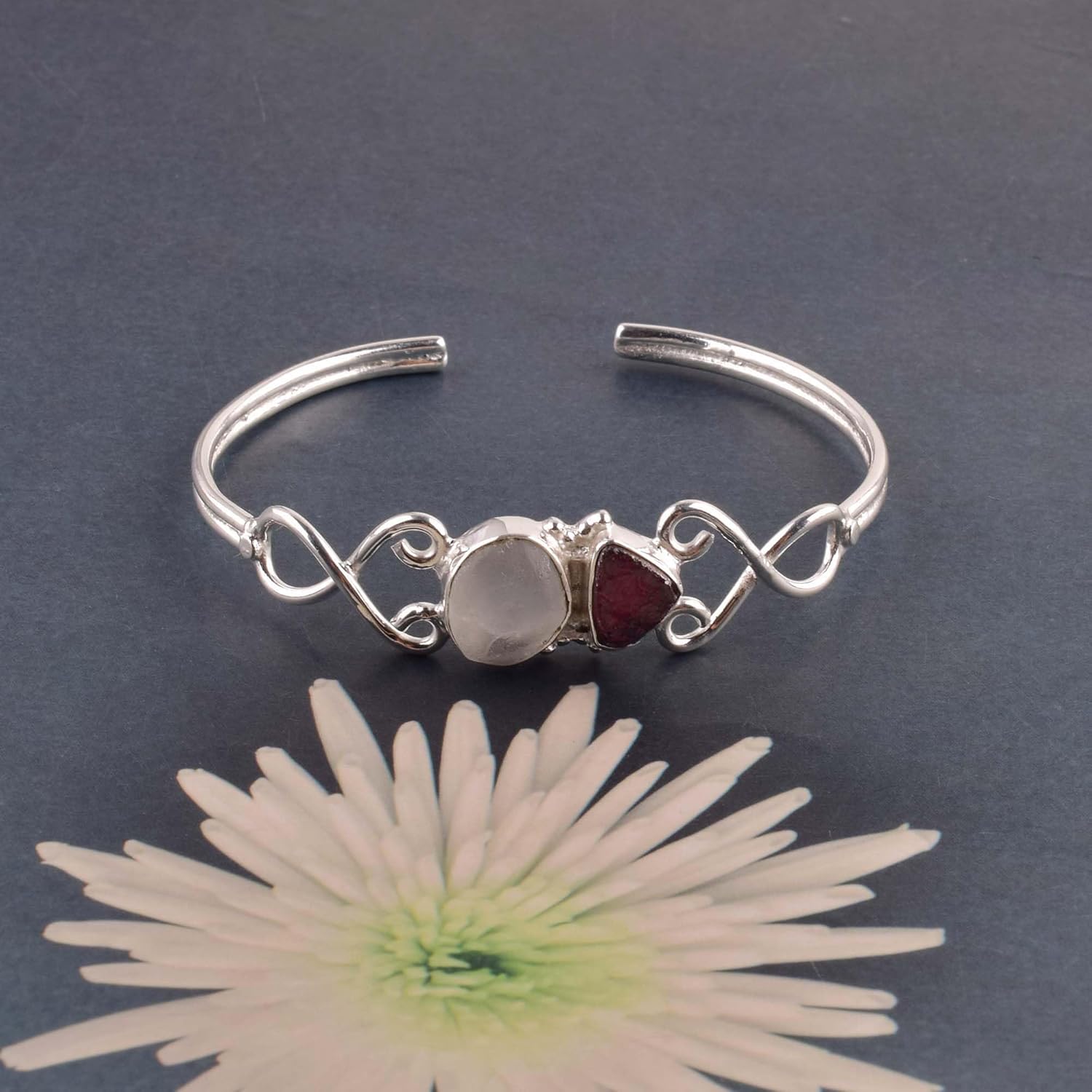 Natural Raw Amethsyt Garnet Moonstone Cuff Bracelet, Healing Crystal Cuff Bracelet, Bangle Bracelet, Rough Gemstone Bracelet, Birthstone Jewelry, Jewelry For Woman - Image 7