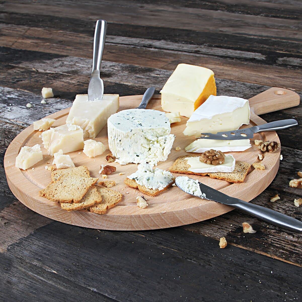 BOSKA Amigo L - Tabla redonda para queso, tapas o pan, 33 cm, madera y marrón, 445 x 330 x 20 mm