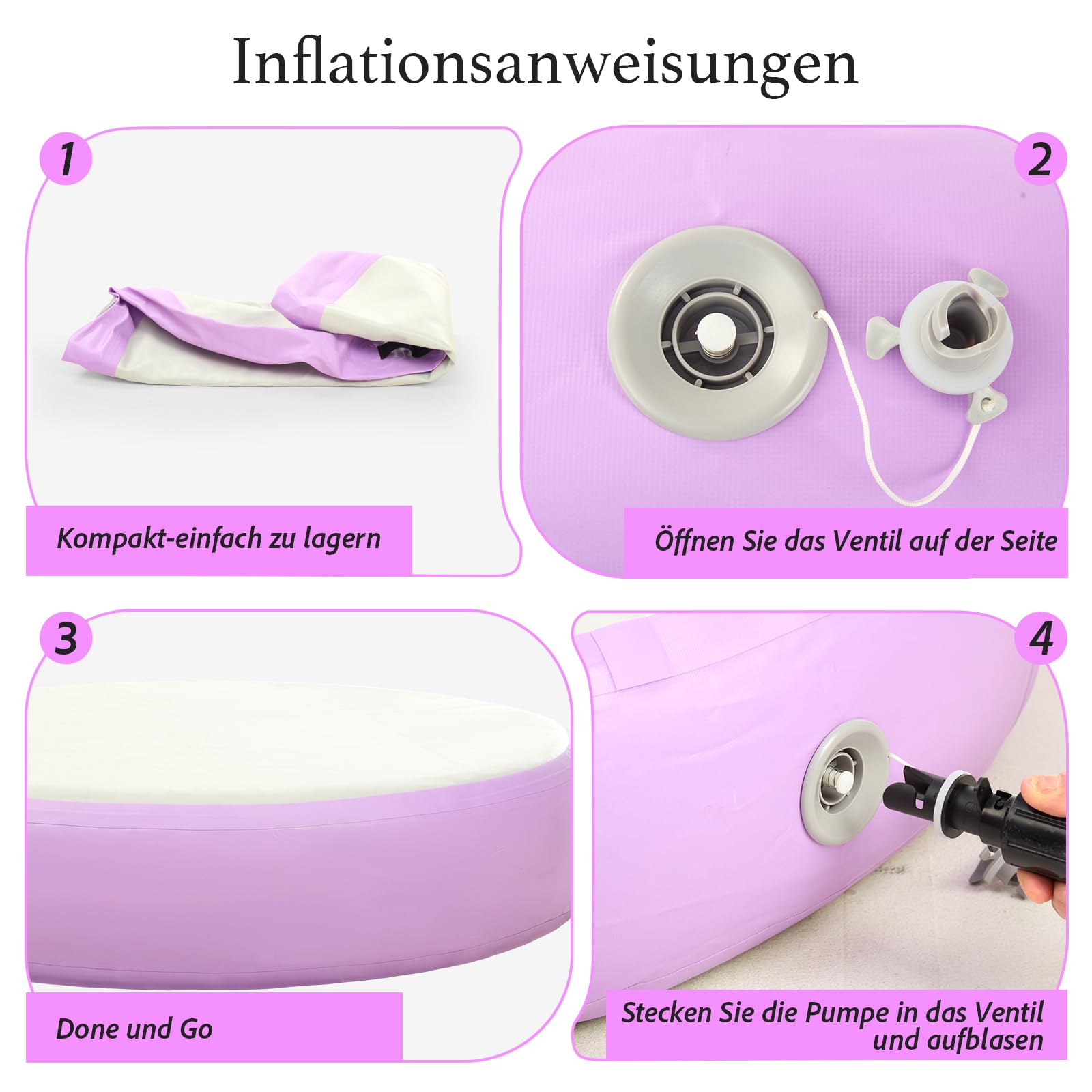 100 x 20 cm aufblasbare Sportmatte Airtrack für Yoga, Gymnastik, Turnen und Fitness, rutschfeste Trainingsmatte für Heim- und Outdoor-Übungen, tragbar, strapazierfähig und leicht