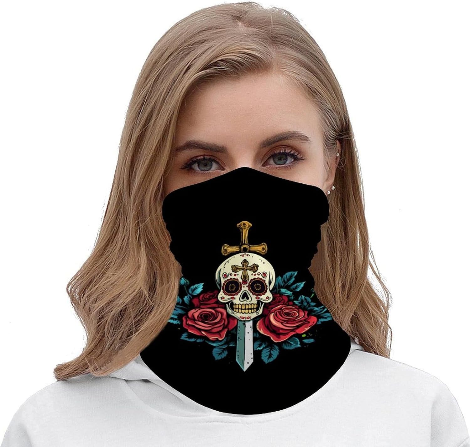 Ancient Sword Skull Face Cover Neck Gaiters for Men Women Sun Protection Mask Scarf Hiking Bandana