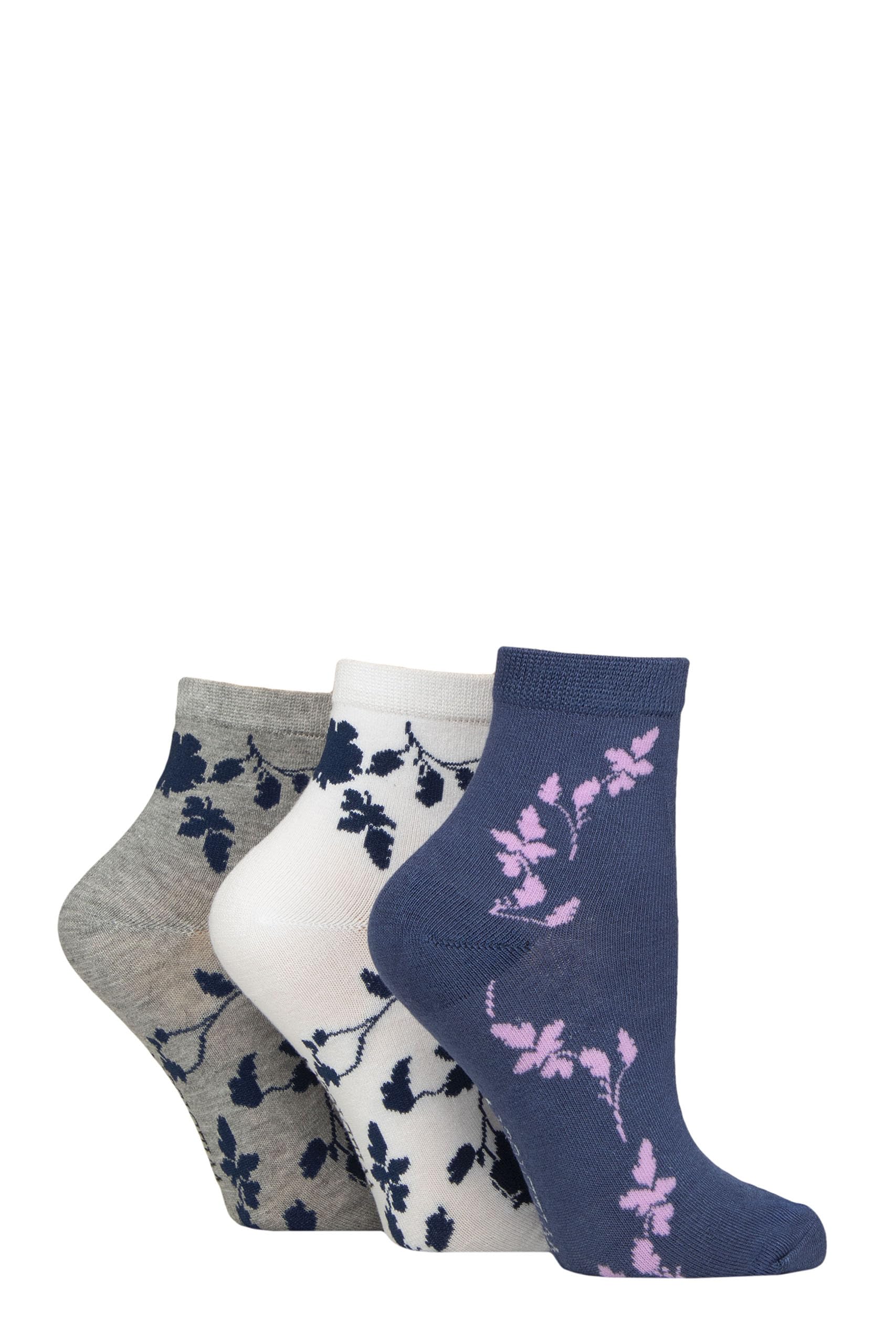 Sockshop Women's Floral Wildfeet Bamboo Socks Ankle High, Anklet, Soft, Breathable, Patterned, 3 Pair Multipack Size 4-8 (Uk, Numeric, 4, 8, Regular, Regular, )