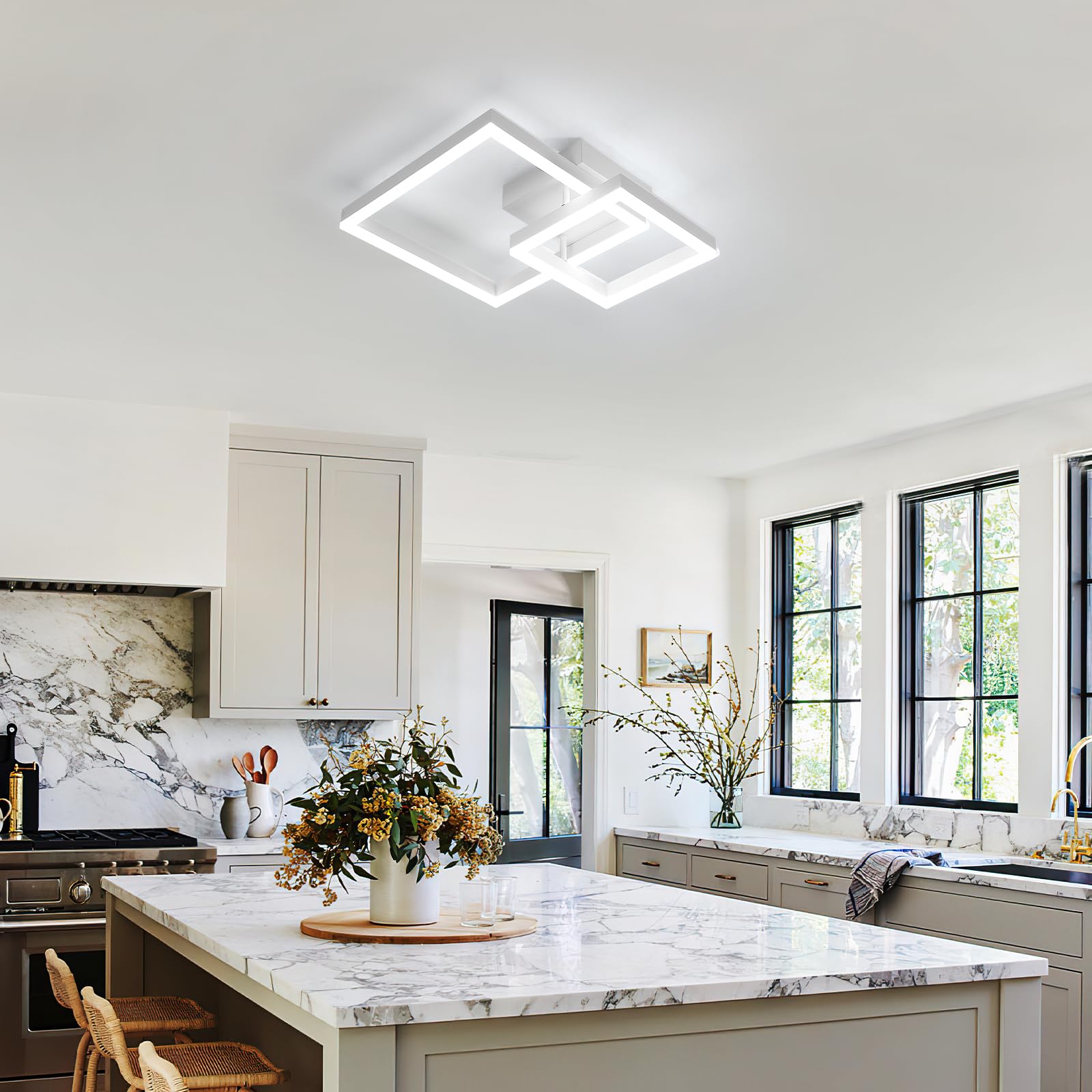 Plafoniera LED Soffitto Dimmerabile, 36W 4050LM Lampadario LED Soffitto con Telecomando 3000K-6500K, Moderna Plafoniera Quadrata per Camera da Letto Soggiorno Cucina Corridoio, Bianco, 52*42*12CM
