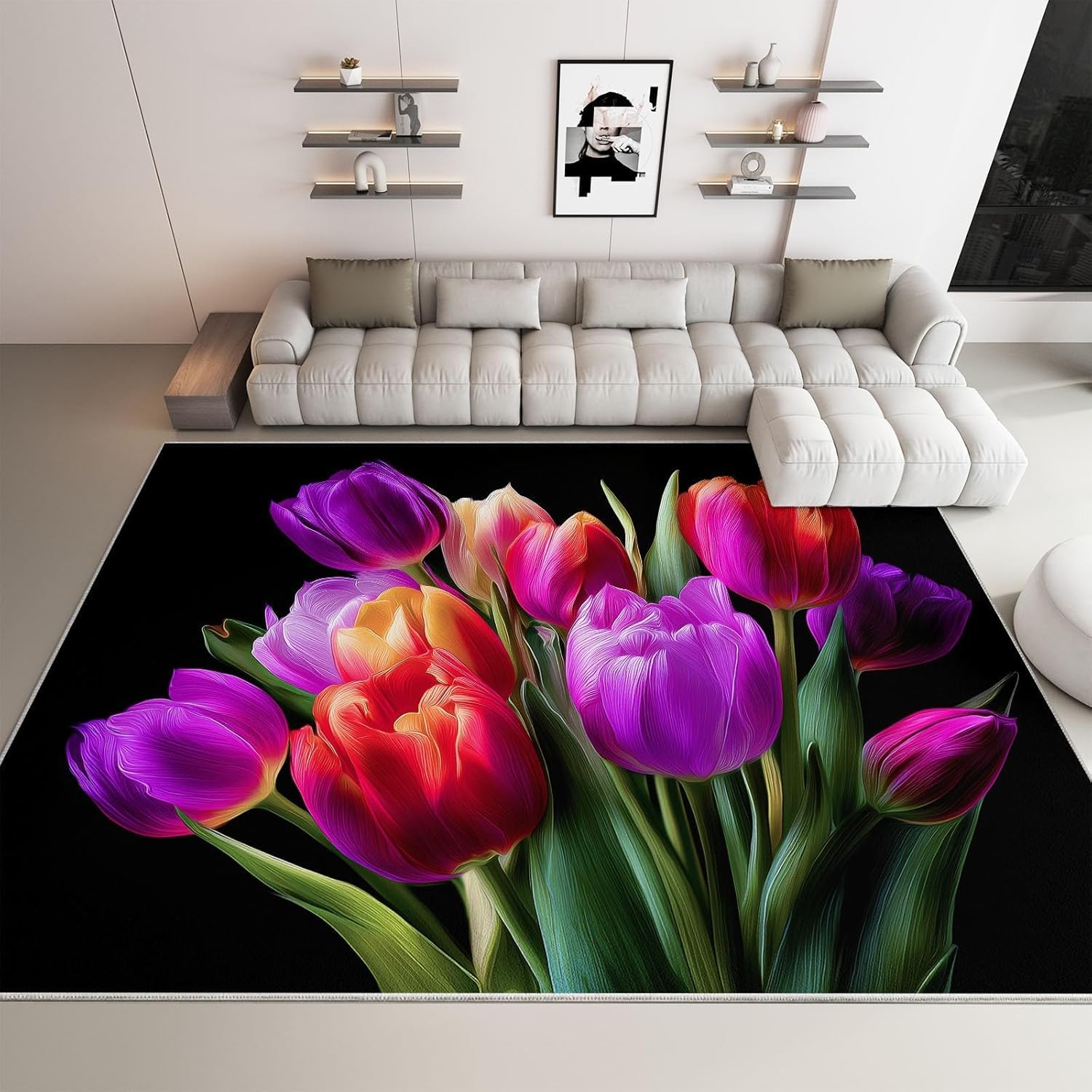 Tapis 180x270 cm Lys pour salon et chambre ambiance végétale 3D