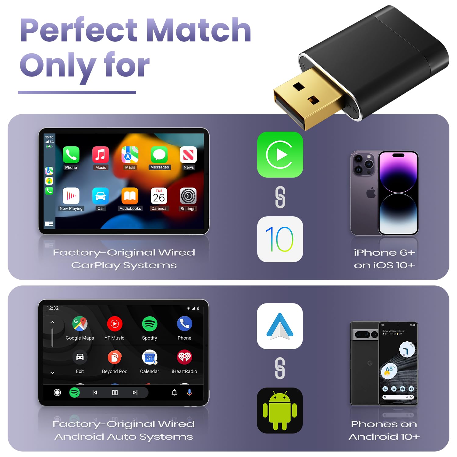 Mini Wireless CarPlay Adapter for Apple & Android Auto, Easy to Use Bluetooth Dongle with Fast Stable Connection, Converts Wired to Wireless Car Play Adapter, for Cars from 2016 with USB-A/C — view 8