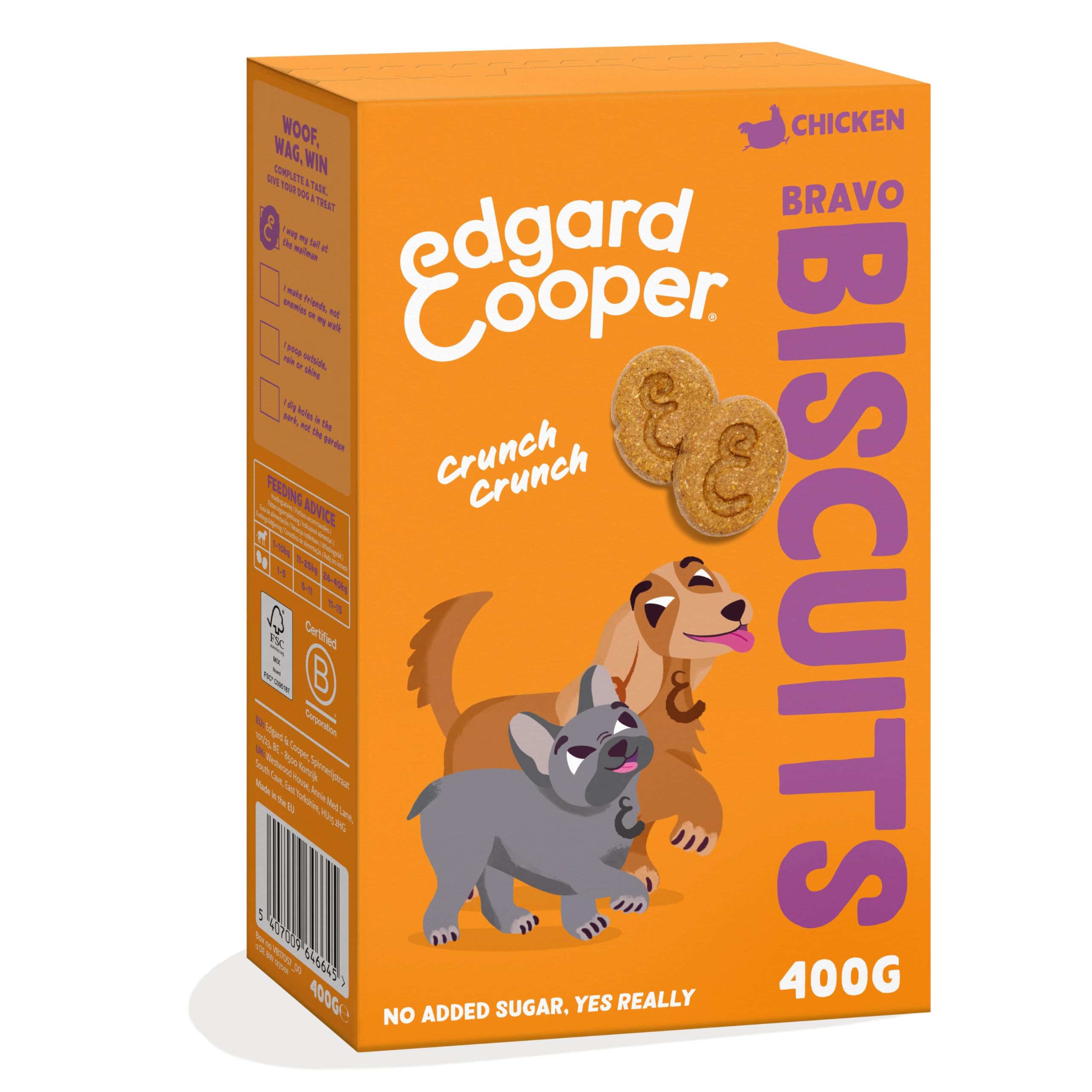 Edgard Cooper Snack per cani, Bravo Biscotti, (Pollo, 1 x 400g Bag), Senza cereali, ricco di proteine e carne fresca di qualità, con aminoacidi essenziali