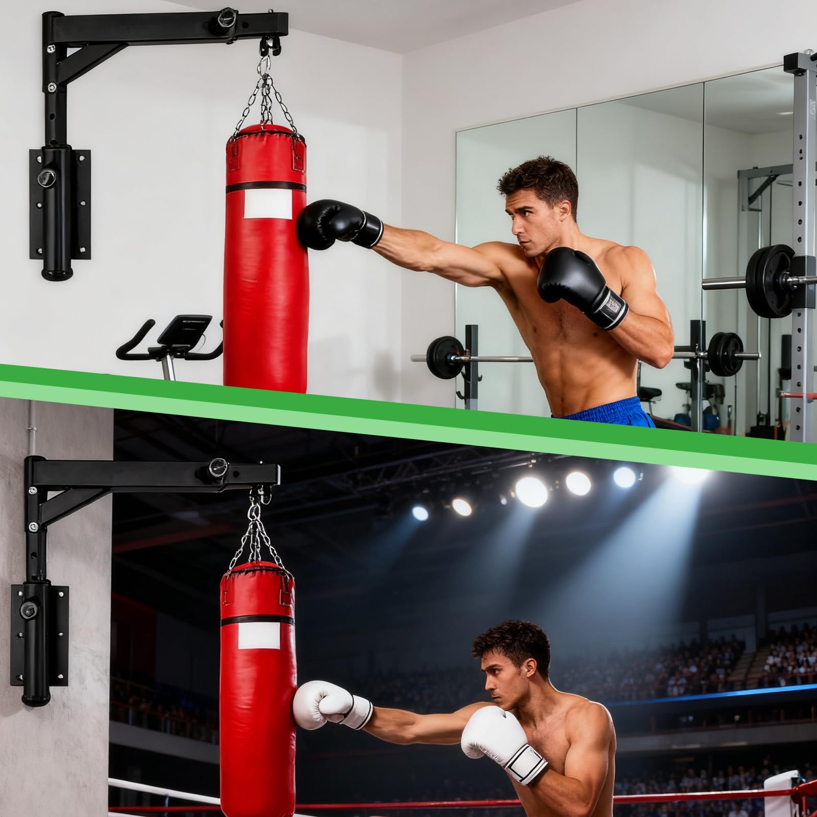 Soporte de Pared para Saco de Boxeo Ajustable con Rotación Silenciosa 360°, hasta 250 kg