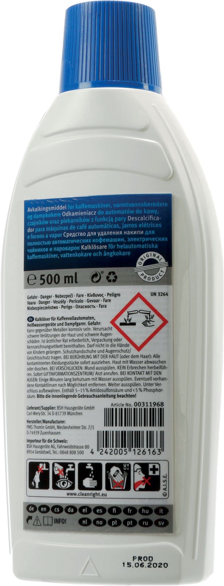 Soluzione anticalcare per macchine automatiche complete 2500 ml (5 pezzi) compatibile con Bosch Siemens Neff 311680 311968