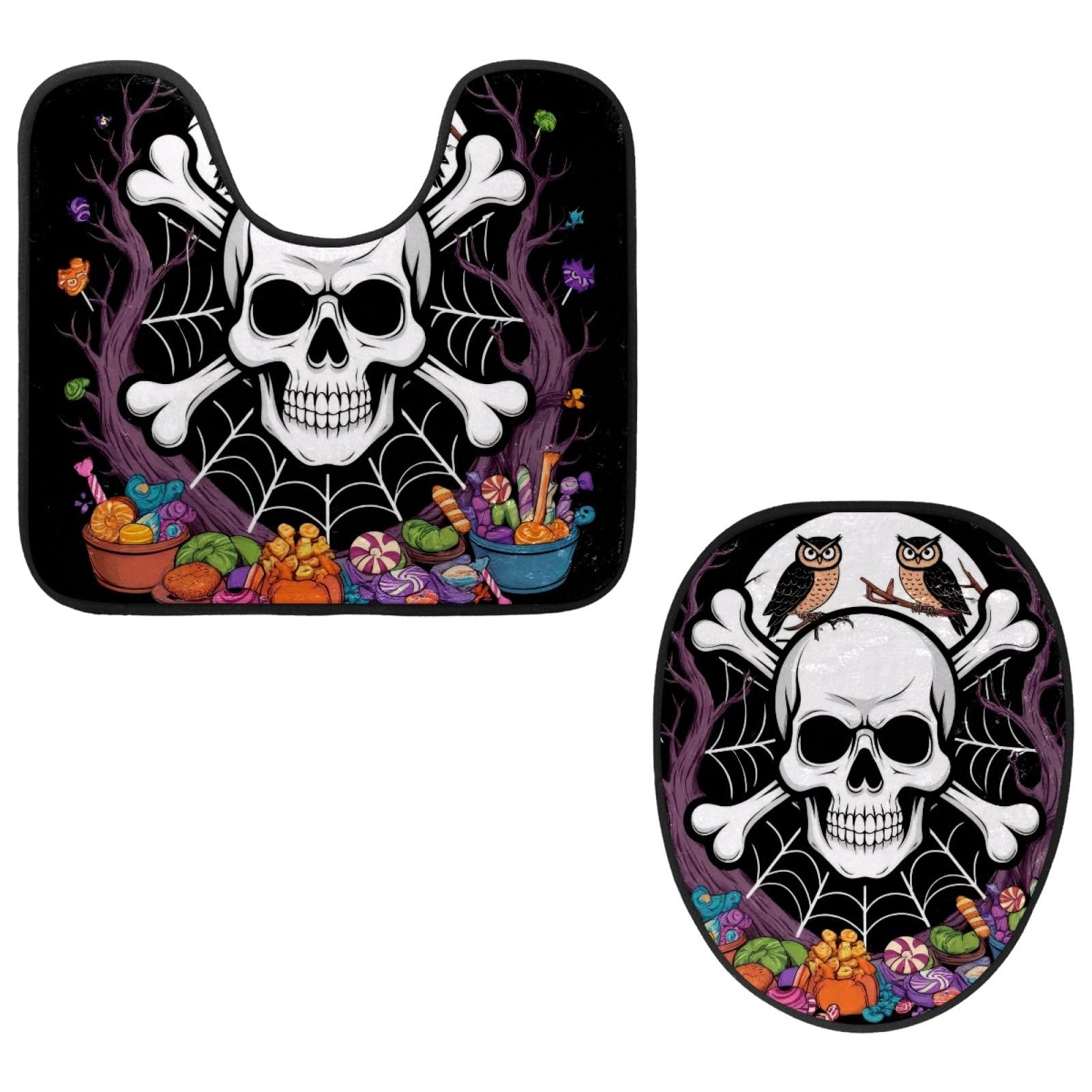 2 Pieces Flannel Toilet Contour Mat and Toilet Lid Cover, Soft Toilet Lid Cover Set Machine Washable Non Slip Contour Mat for Bathroom Decor Accessories