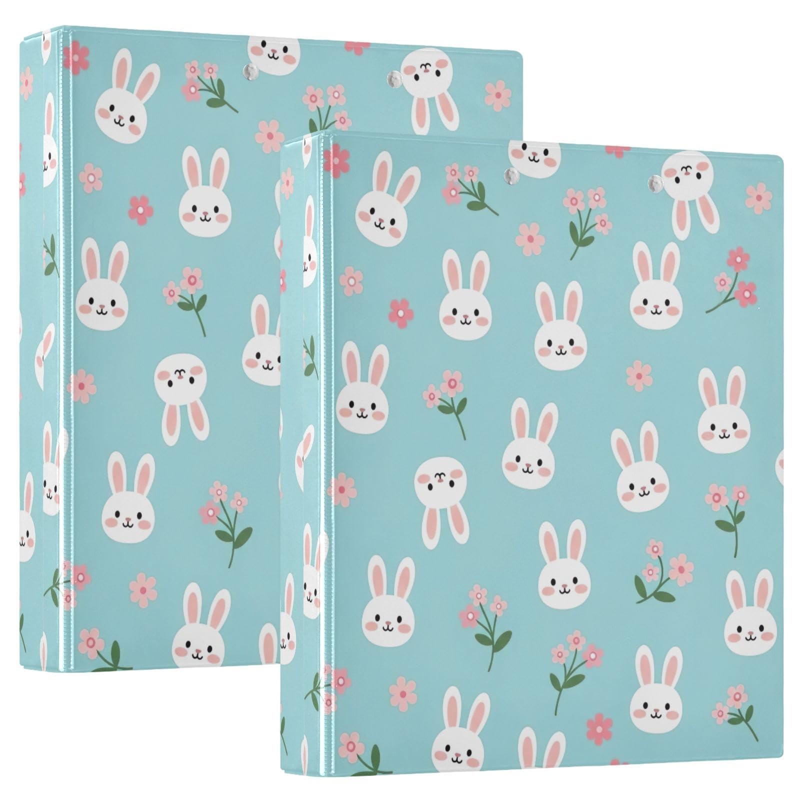 Raccoglitore a 3 anelli, confezione da 2 raccoglitori a D con motivo floreale a forma di coniglio, con portablocco, grandi, per scuola, università, ufficio