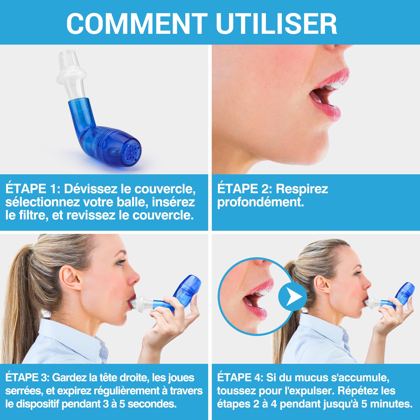 Appareil de Nettoyage du Mucus et d'Expansion Pulmonaire par Tilcare - Pour une Meilleure Forme et un Meilleur Sommeil - Traitement Parfait pour la BPCO, l'Asthme, la Bronchite et la Mucoviscidose