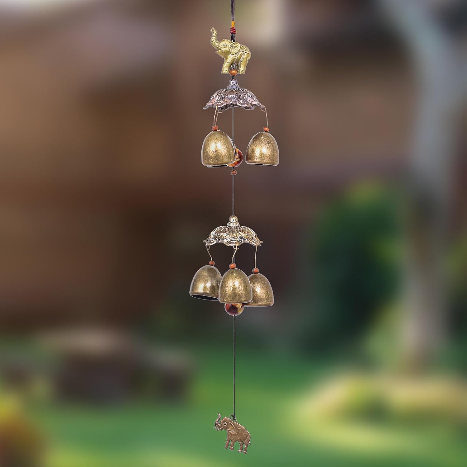 NOVICA Artisan Handmade Aluminum Brass Wind Chime Elephant Themed from Multicolor Metallic Thailand Outdoor Living Chimes Garden Decor Animal [11.75in H x 3.5in W x 3.5in D Cord 3.9in L x 0.1in W] '