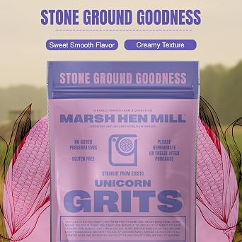 Marsh Hen Mill Unicorn Grits Stone Ground Heirloom Blend of Pink Corn | Old-Fashioned Corn Grits | Gluten-Free & No Additives | Pure All-Natural Corn | 24 oz (Pack of 1)