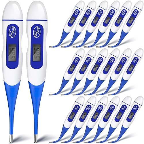 TrelaCo Termómetro digital para adultos y niños, 20 unidades, termómetro oral para fiebre, termómetro corporal basal, punta flexible de lectura