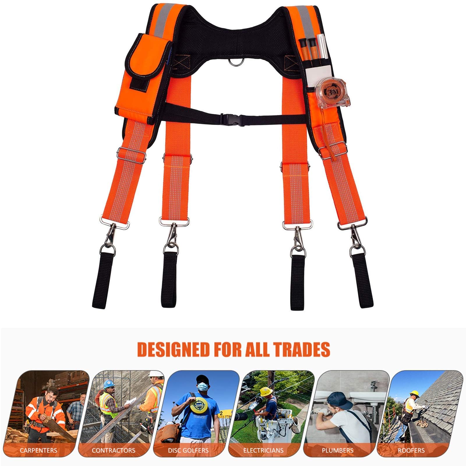 Dr.TOUGH Bretelles réfléchissantes de sécurité pour travaux de construction avec support de téléphone (orange), orange, taille unique