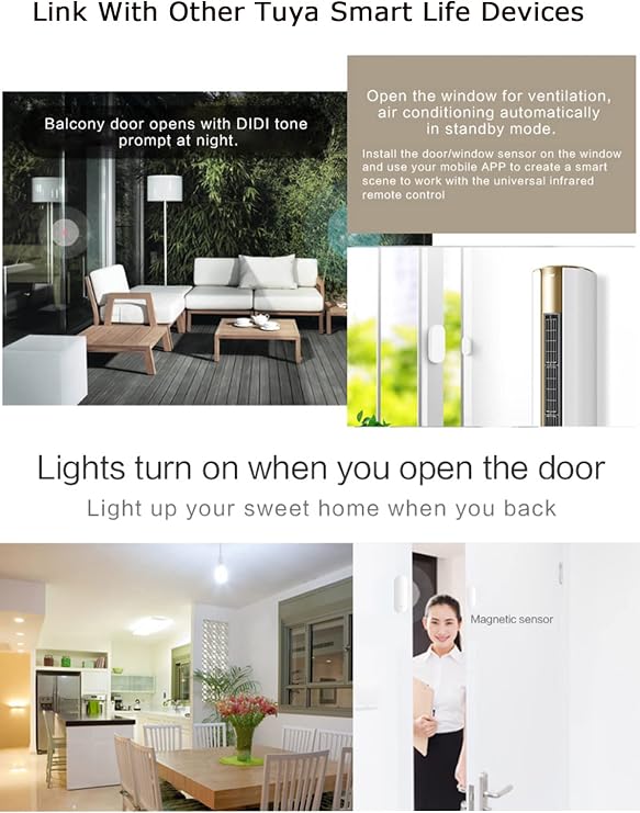Tuya WiFi Door Sensor: Wireless Security Alarm, Compatible with Alexa, Google Home, Siri - Smart Door Sensor for Home Business Security (1 Pack)