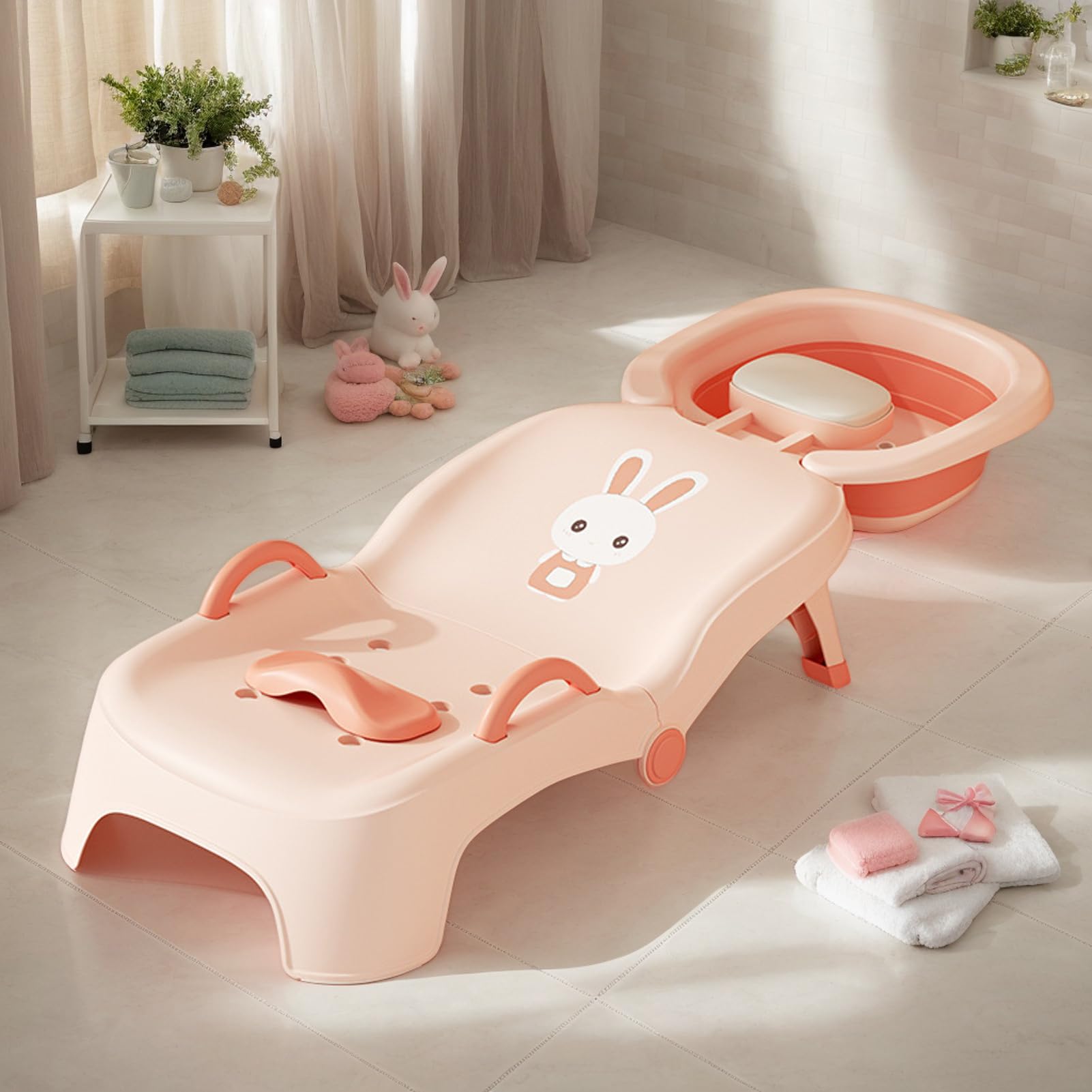Shampoo Stuhl Für Kleinkinder - Faltbarer Baby Badestuhl Mit Kopfstütze | Haarewaschen Für Kinder | Klappbarer Kinder Waschstuhl Für 0-10 Jahre Für Haushalt & Salon