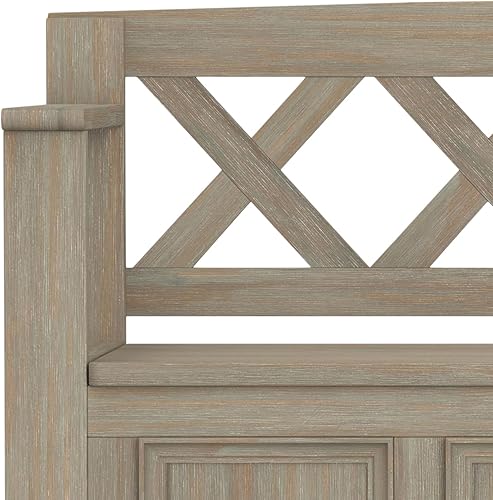 Miniatura 10 de SIMPLIHOME Amherst Banco de almacenamiento de madera maciza de 48 pulgadas de ancho con bisagra de seguridad, multifuncional de transición en gris