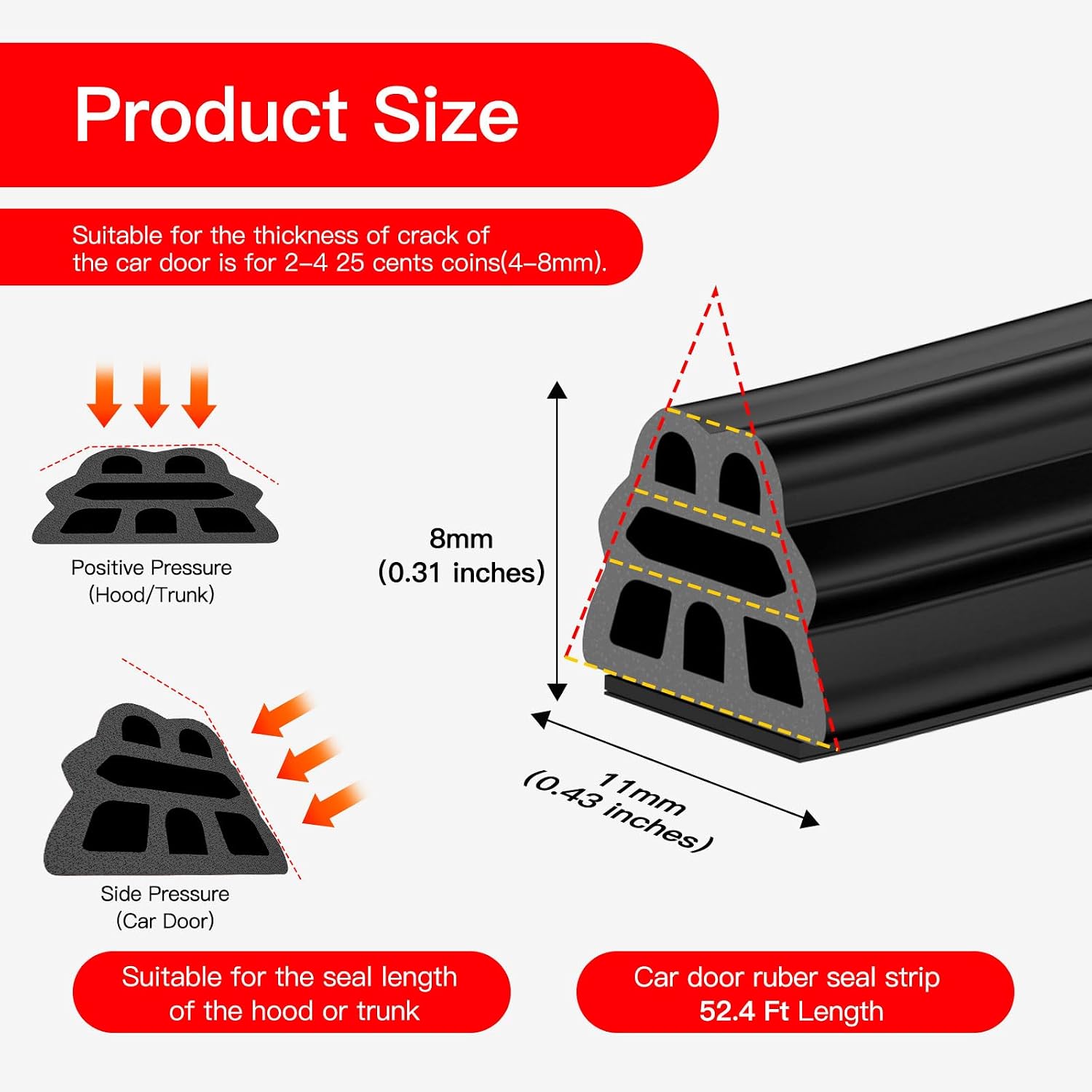 Truck Tonneau Cover Seal - Durable Rubber Tailgate Seal | Waterproof, Windproof & Noise-Reducing Trim | Ideal for Car, RV & Truck Canopy (52.4 ft./16meters)