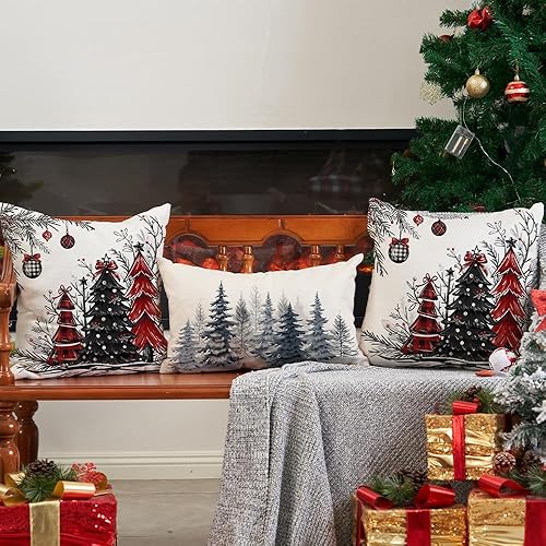 Miniatura 5 de DFXSZ Juego de 2 fundas de almohada de Navidad de 18 x 18 pulgadas, color rojo, negro, árbol de Navidad, decoración de invierno y Navidad para el