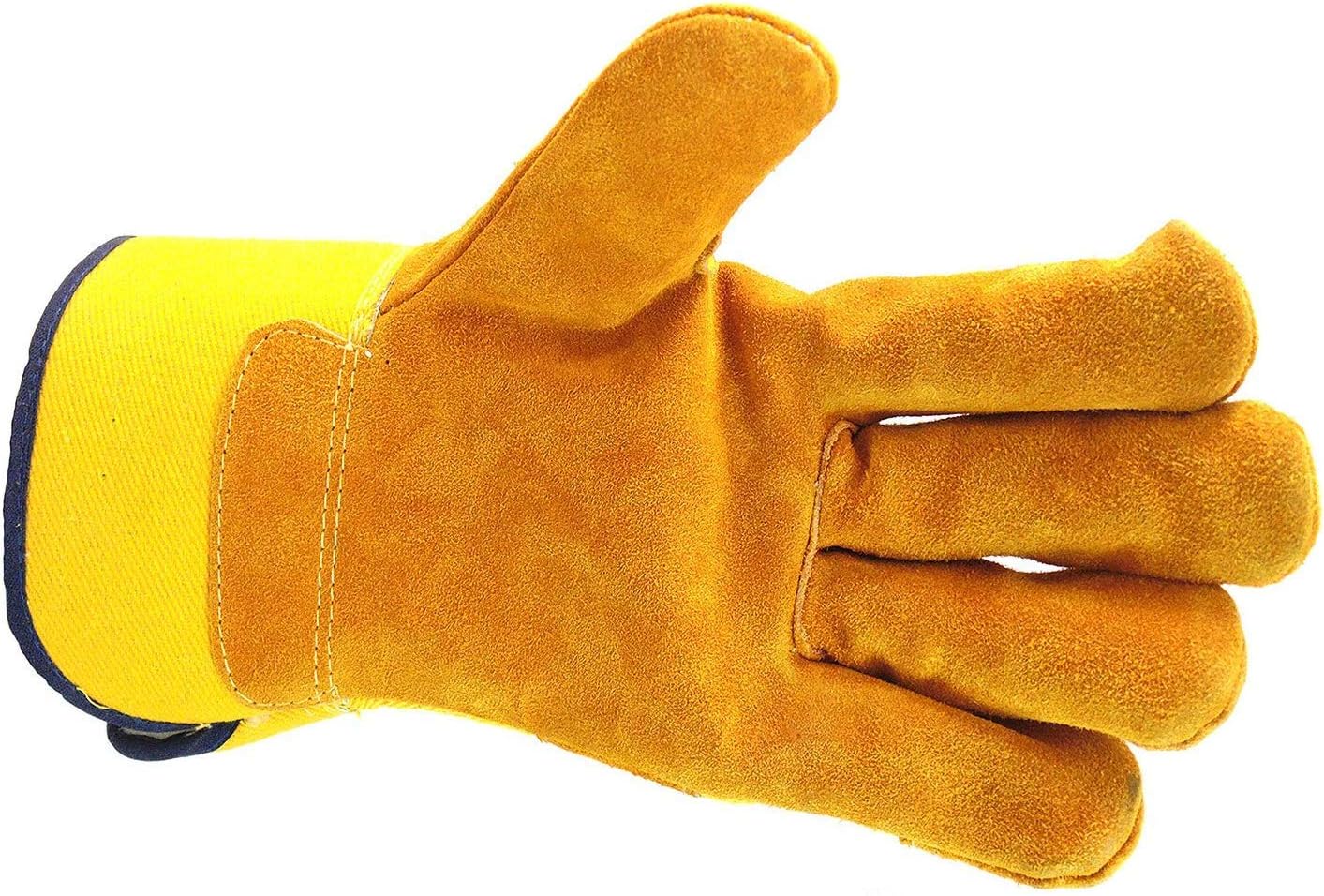 BGBY4YXL Premium Grade AB, Safety Winter Insulatated Split Cowhide Leather Palm Work Gloves, Safety Cuff, For Cold Weather, Yellow/Gold (Extra Large, 12 Pairs)