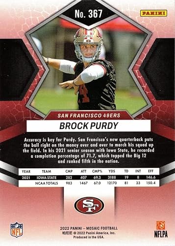 Miniatura 2 de 2022 Panini Mosaic Brock Purdy #367 Rookie RC Football Card