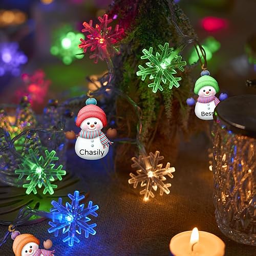 Miniatura 5 de Guirnalda de luces de muñeco de nieve personalizadas, copos de nieve con nombre personalizado, muñeco de nieve LED, funciona con pilas, luces de