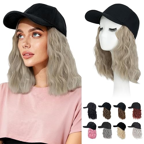 Miniatura 88 de Hairro Cap with Hair Attached For Women Wig Hat with Hair Short Bob style Synthetic Wavy Curly Adjustable Ball Cap Wiggy Hair Extensions 8" 180g #1