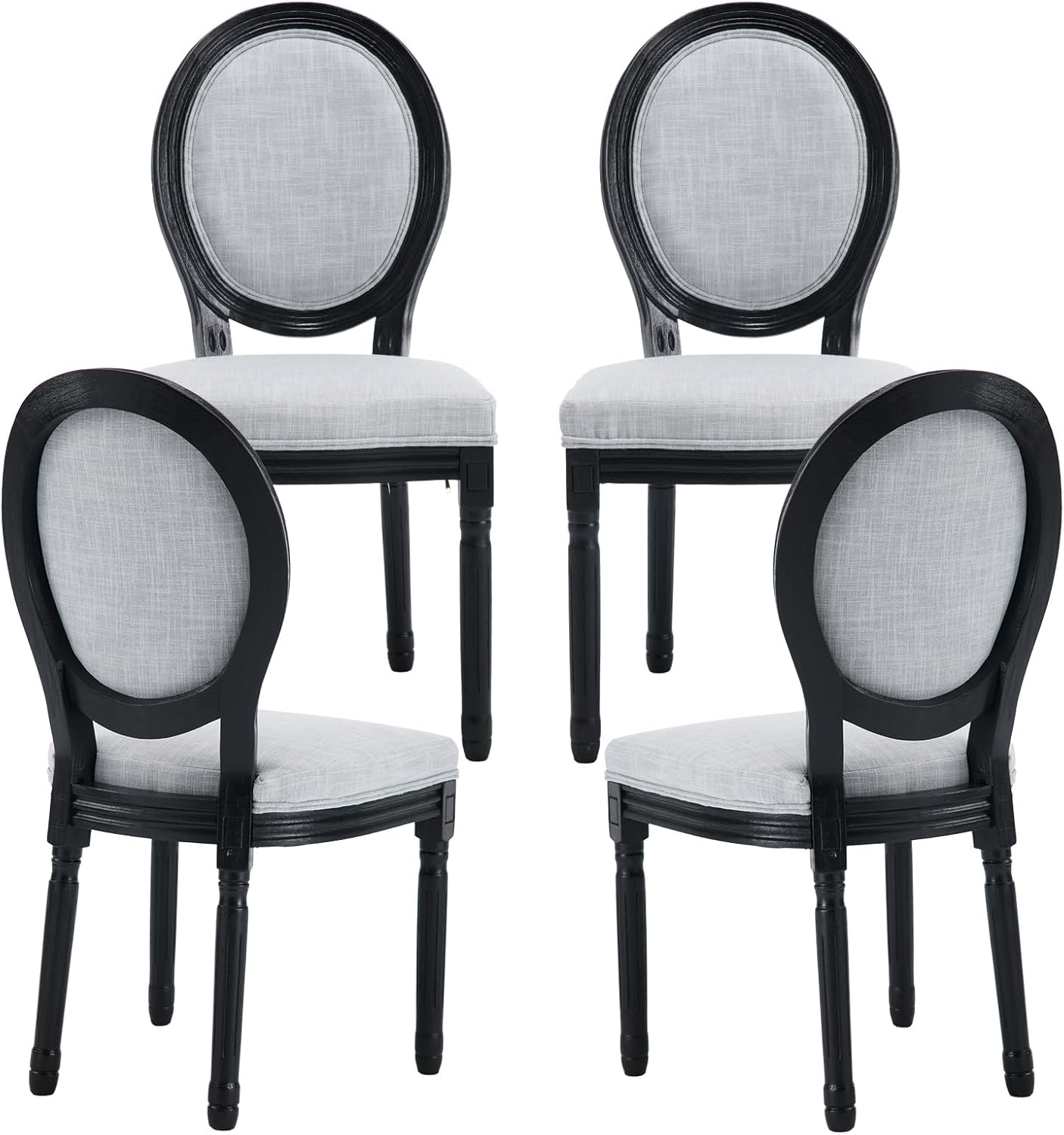 Amazon.com: Guyou Black Grey Linen Dining Chairs Set of 4, Wood Kitchen ...