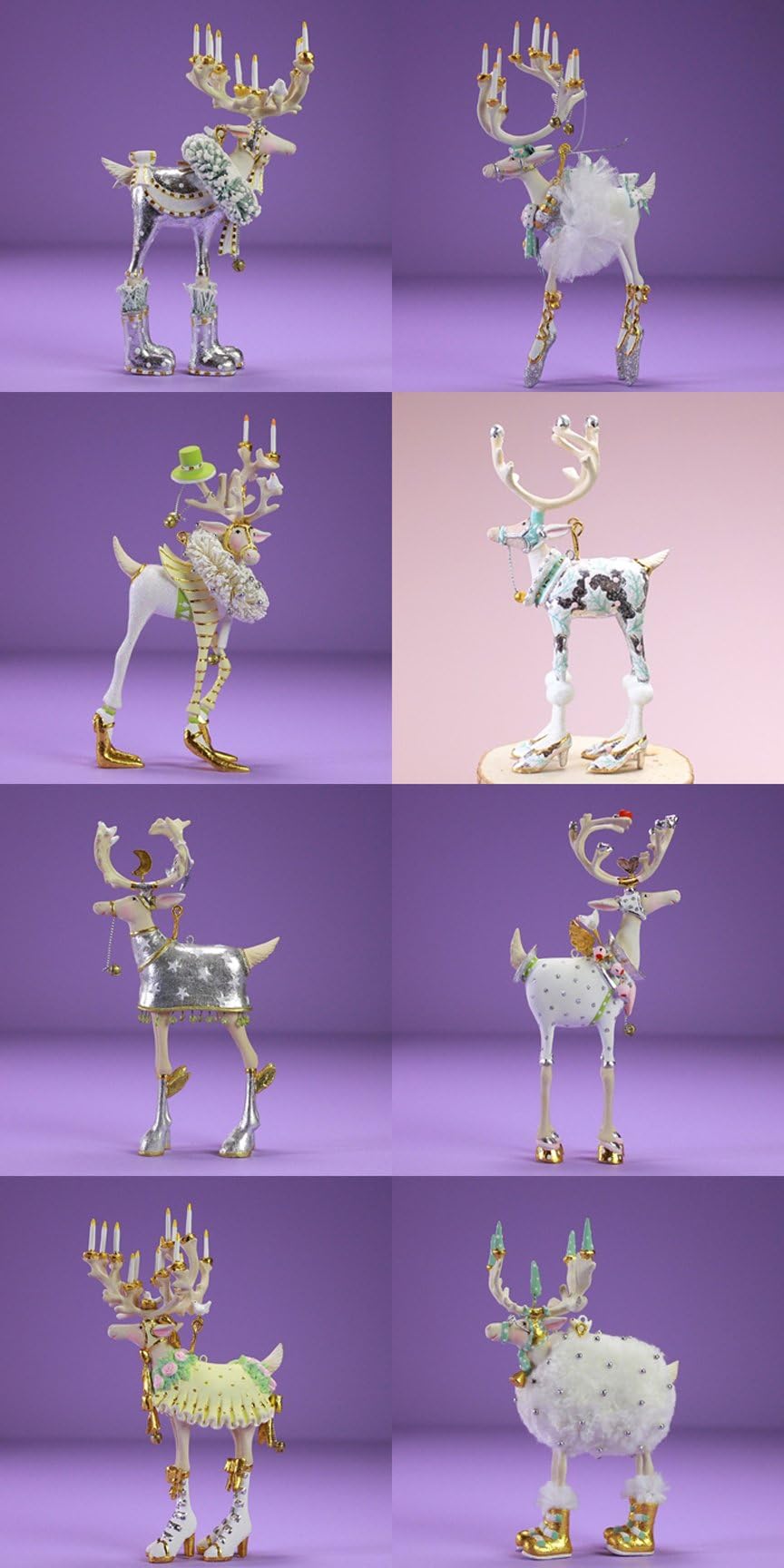 Patience Brewster Set of 8 Mini Moonbeam Dashway Reindeer Ornaments
