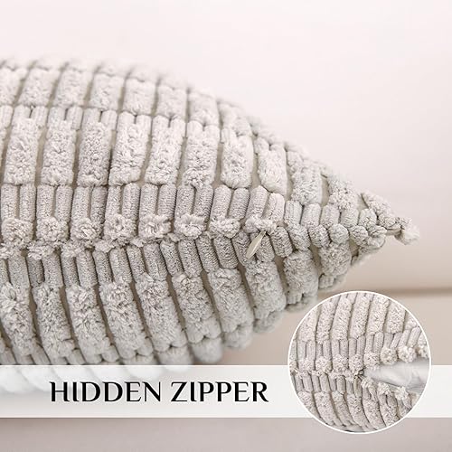 Miniatura 2 de Softalker juego de 4 fundas de cojín de 18x18 pulgadas, terciopelo suave a rayas, funda rústica y decorativa estilo bohemia para cojines, funda