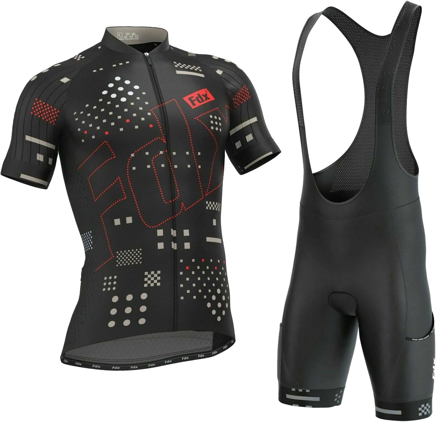 FDX Men’s Summer Cycling Suit - Short Sleeve Cycling Jersey with 3D Gel Padded Bib Shorts Set - Breathable, Quick Dry All Day Bicycle Clothing Set for Outdoor Riding Sport, Biking Race