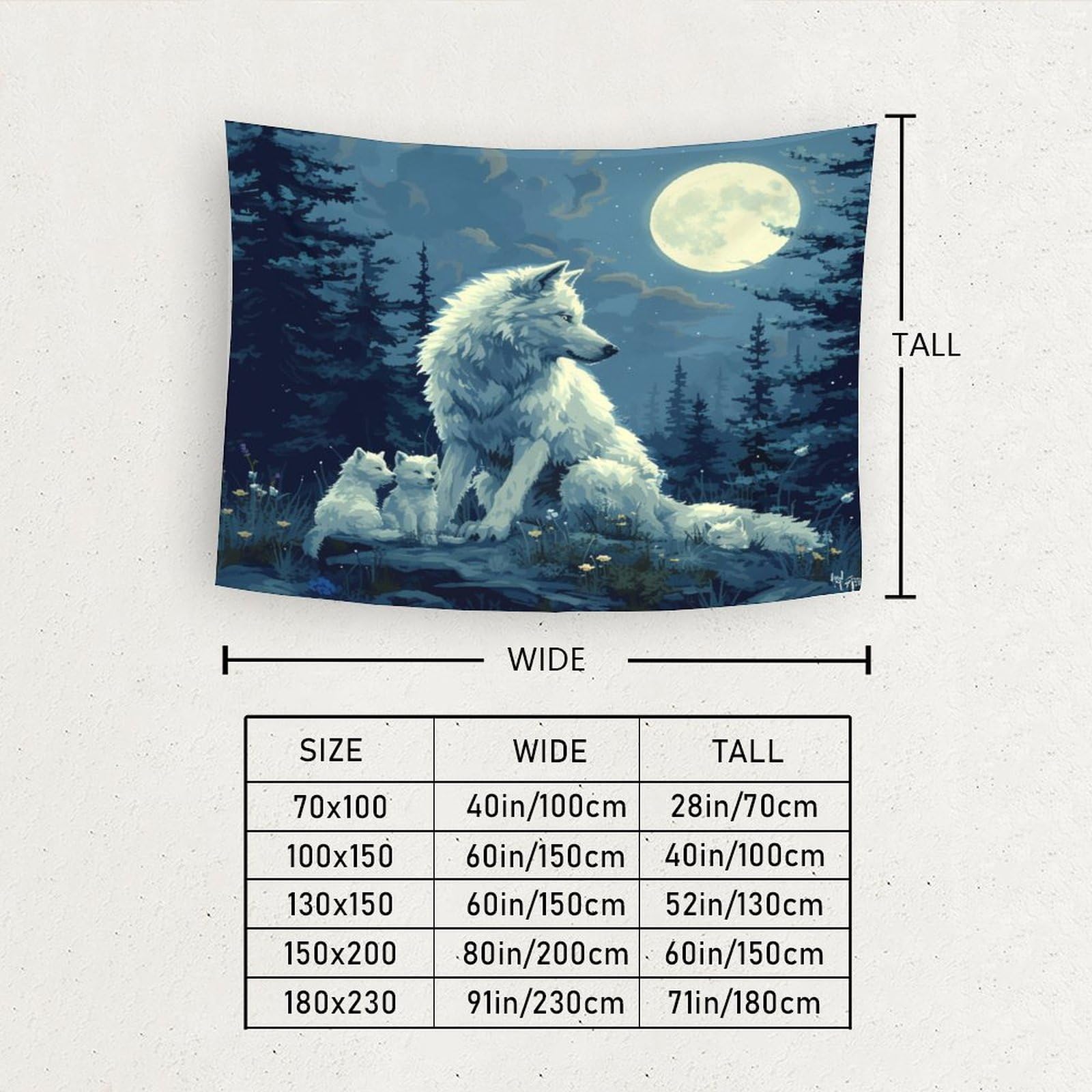 Tapisserie Murale Effet 3D The Wolf - Tapisserie Murale Décorative - Tissu Pour Chambre à Coucher - Salon - Serviette De Plage - Tenture Murale - 130 Cm X 150 Cm