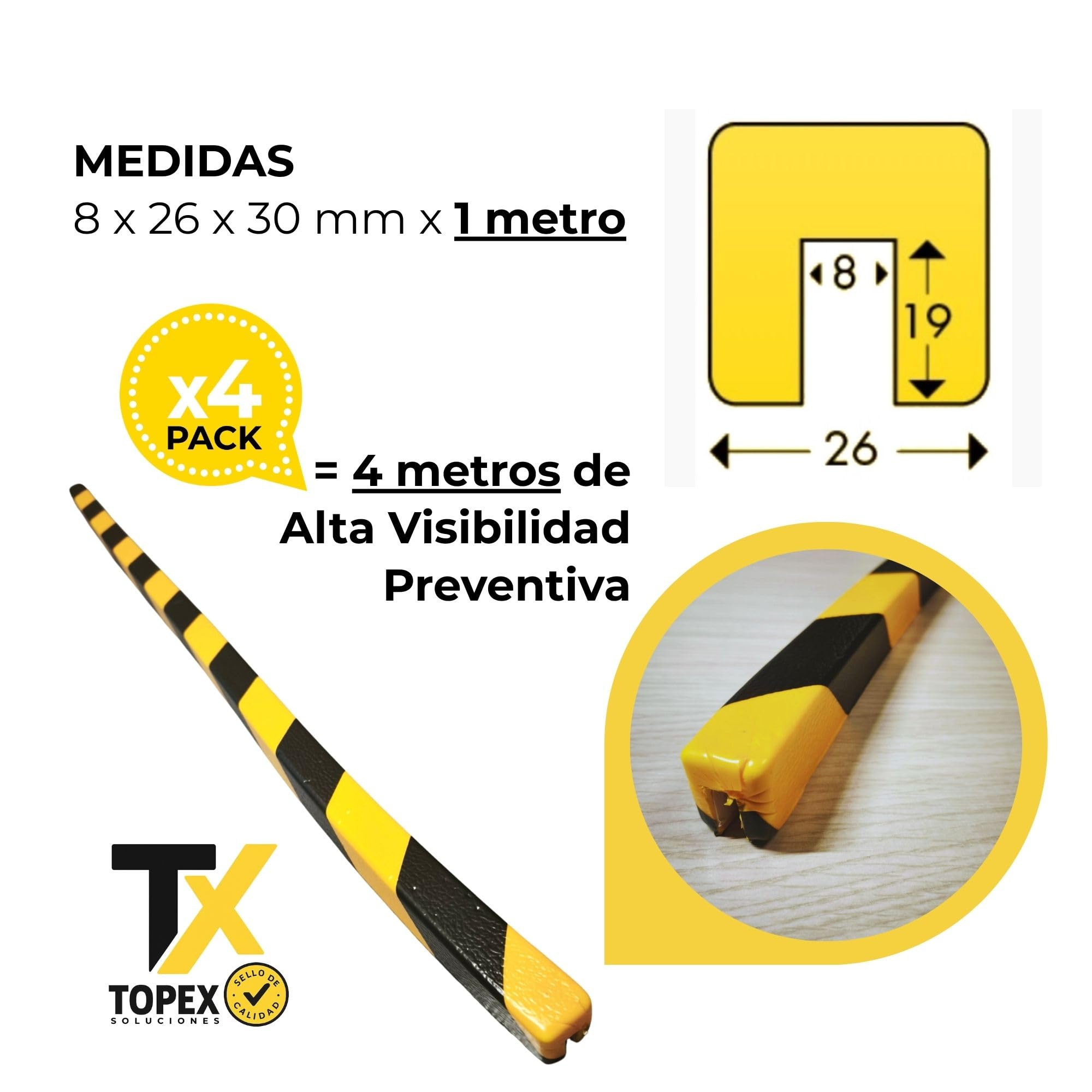 Protector Espuma Tipo G – Paragolpes Seguridad Industrial para Bordes y Cantos – 1 m Amarillo Negro Autoadhesivo – Pack 4
