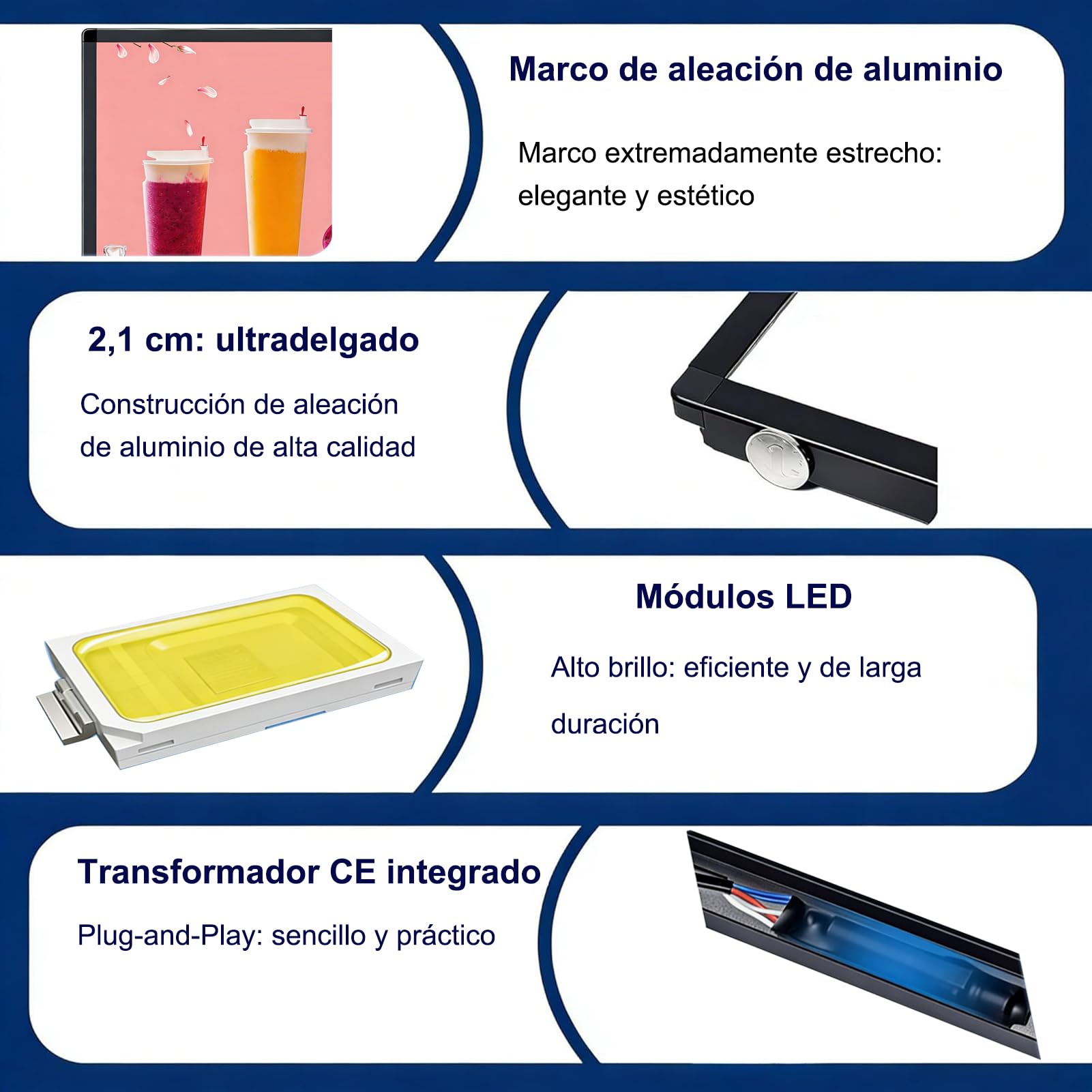 HJZALMI Caja de luz LED para menús de montaje en pared, 40x60cm | Expositor de carteles LED ultrafino, Tablero de menús iluminado con poste telescópico para cafeterías y locales bebidas