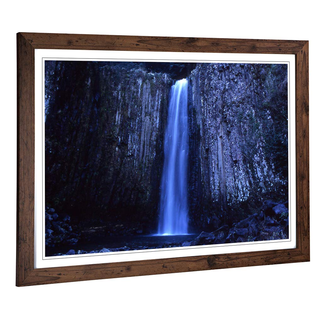 Big Box Art Framed Print of Landscape Japan Waterfall Design | Wall Art Picture | Home Decor for Kitchen, Living, Dining Room, Bedroom, Hallway, Office, Walnut, A2 / 24.5x18 Inch / 62x45cm