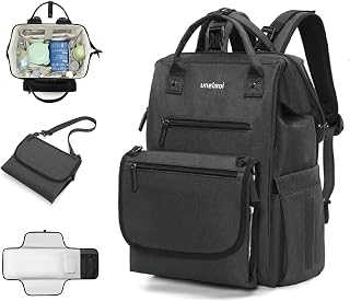 Diaper Bad Backpack with Detachable Changing Pad, Large Capacity Waterproof Baby Bag for Moms & Dads (Black)