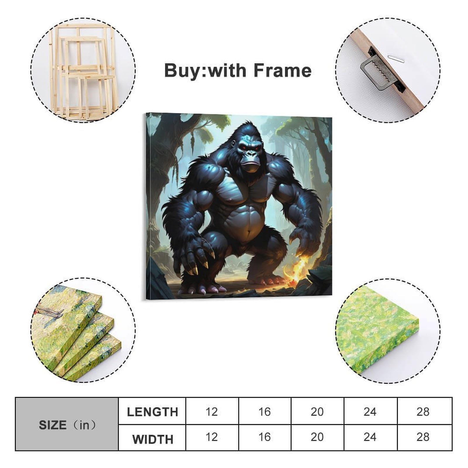 XFUHB Poster con animali selvatici a forma di scimpanzé gigante, decorativo, su tela, stampa moderna, per camera da letto, per camera da letto, 60 x 60 cm