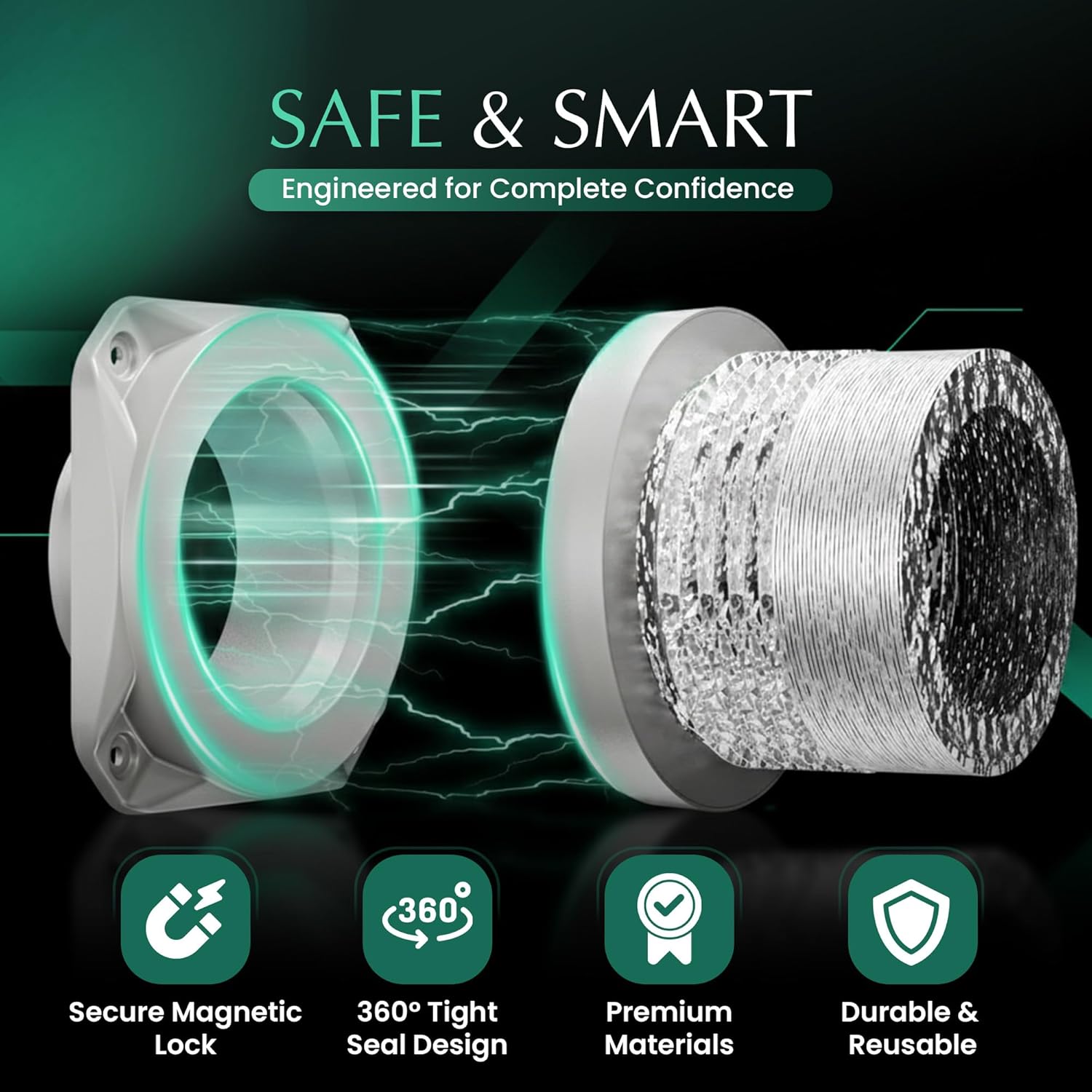 Magnetic Dryer Vent Connector Kit with 2.6ft Hose, 4 Inch ABS Snap-On Quick Connect for Tight Spaces, Airtight Seal Dryer Exhaust Venting Hookup Adapter for Laundry Room, SDV180 - Image 5