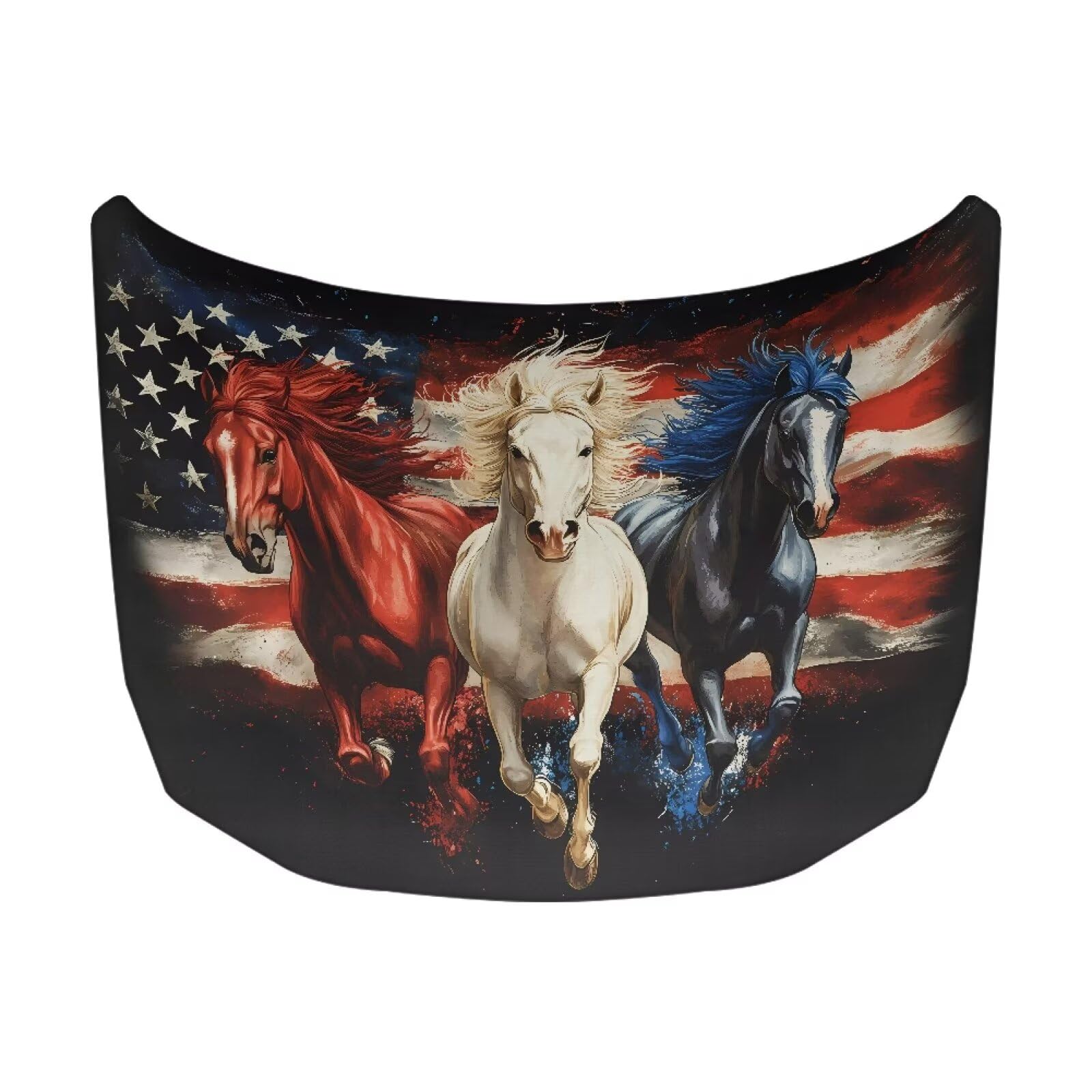 Car Hood Cover Protector Scratch Auto Hood Wrap Blanket Auto Exterior Accessories Patriotic Decorations for Sedan SUV Pickup Truck Jeeps (American Flag Horse Design)