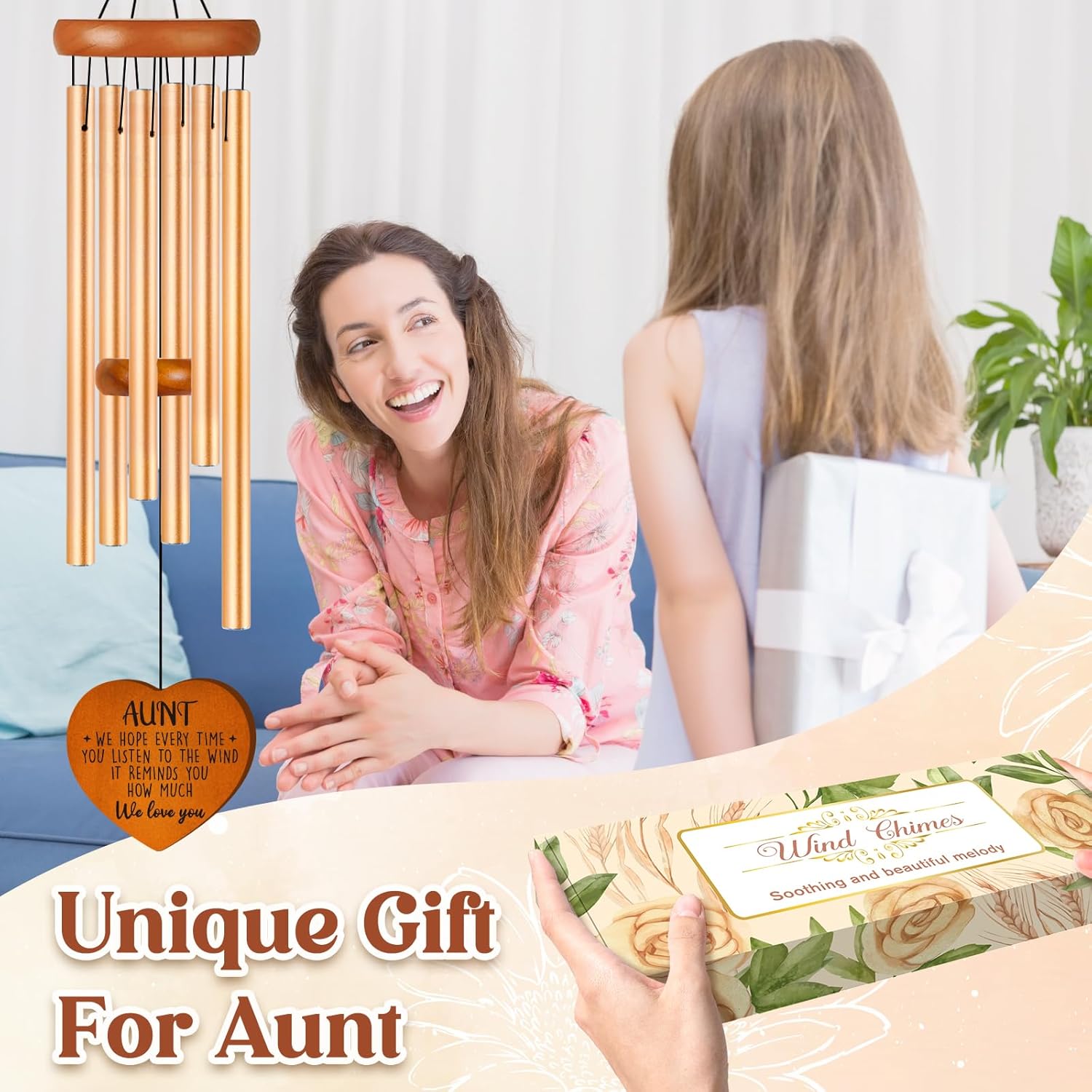Aunt Gifts for Women, Birthday Gifts for Aunt from Niece Nephew, 36 Inches Unique Aunt Wind Chime, Large Garden Decor, Mothers Day Christmas Thanksgiving