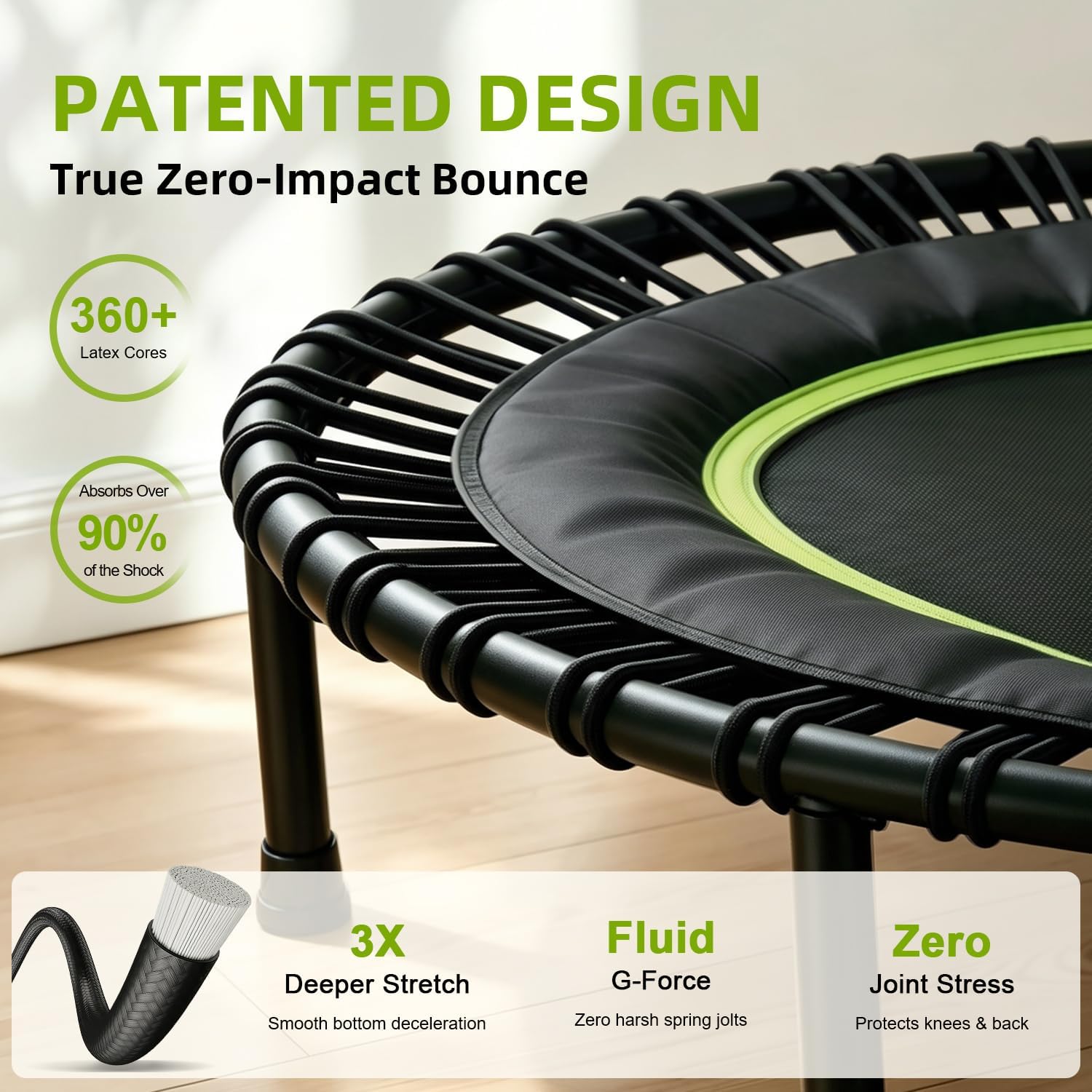 40"/46"/50" Bungee Rebounder Trampoline for Adults, 460LBS Low Impact Quiet Foldable Mini Trampoline, Easy Assembly Indoor Fitness Rebounder with Handle for Whole-Body Workout